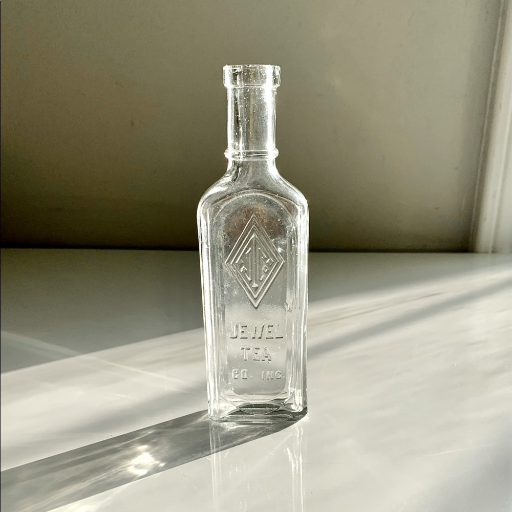 6 3/4” Clear Glass Jewel Tea Bottle Circa Late 19th Century